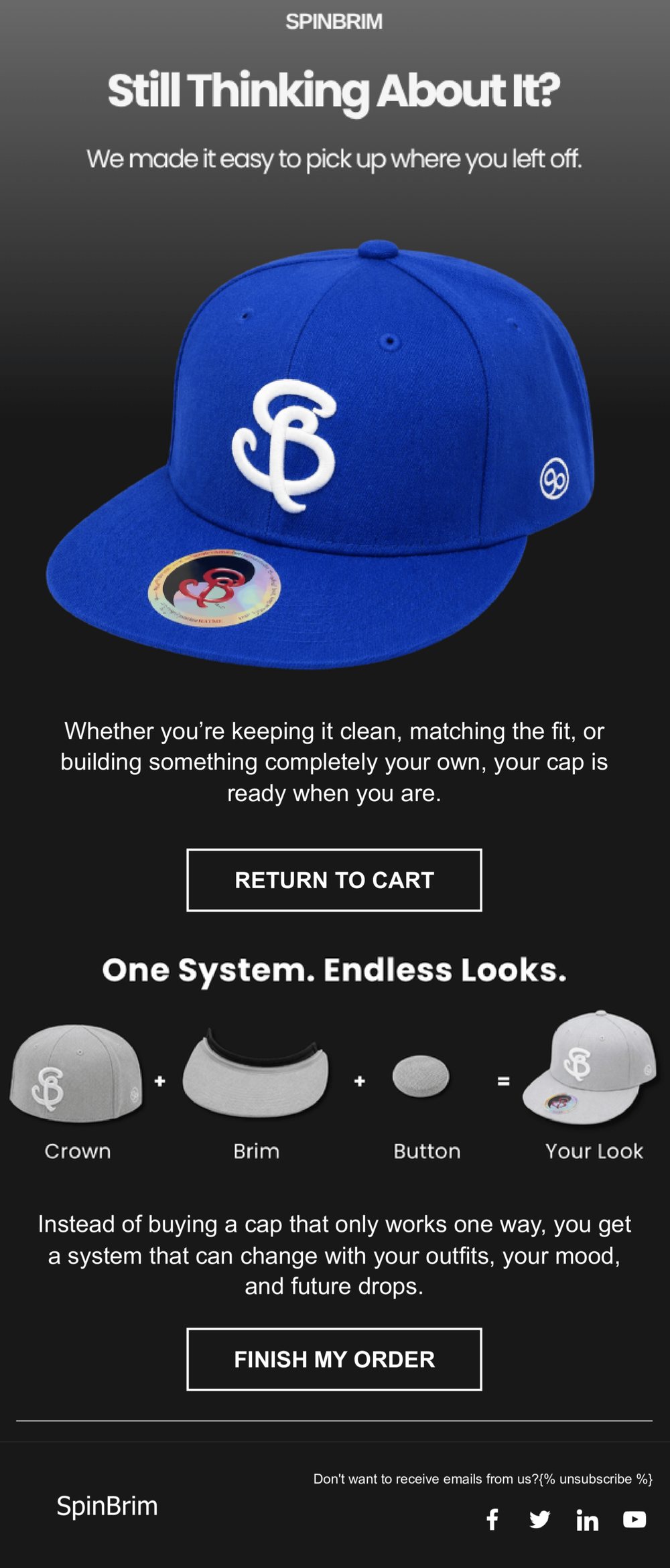 SpinBrim welcome email design